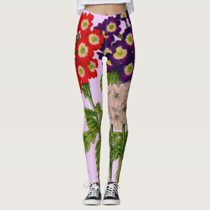 Legging verbena flores em vermelho e roxo