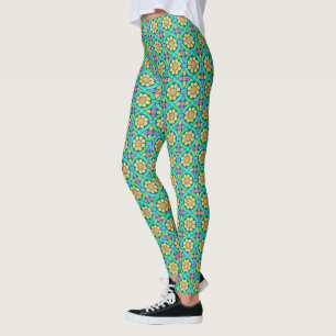 Legging Verde amarelo bonito do teste padrão geométrico