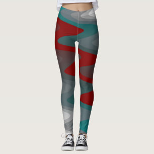 Legging verde-azulado burgundy cinza ondas