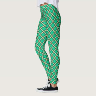 Legging Verde bege, padrão de xadrez