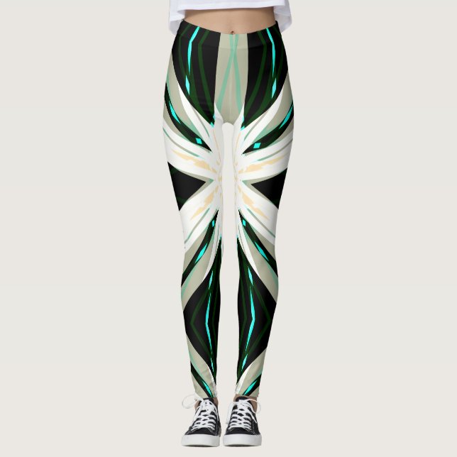 Legging Verde Branco bege Winter Yoga Starburst Snowflake (Frente)