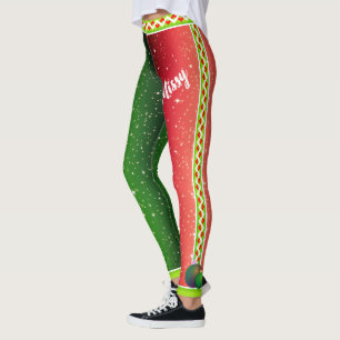 Legging Verde Branco Vermelho / Seu Nome / Dois Tons de Na