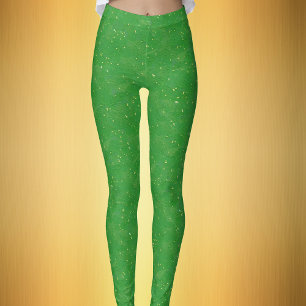 Legging Verde Brilhante Festivo Cobertas com Pequenas Faís