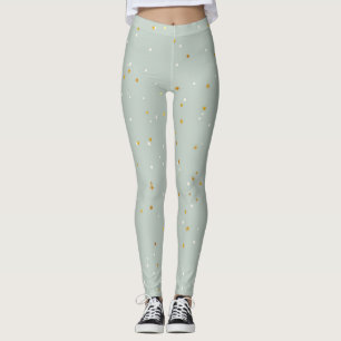 Legging Verde-Casa Com Faíscas Brancas E Douradas