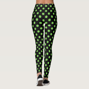 Legging Verde-Chic Retroativo em Bolinhas Pretas