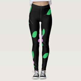 Legging Verde-claro deixa desenho cor-de-rosa da flor