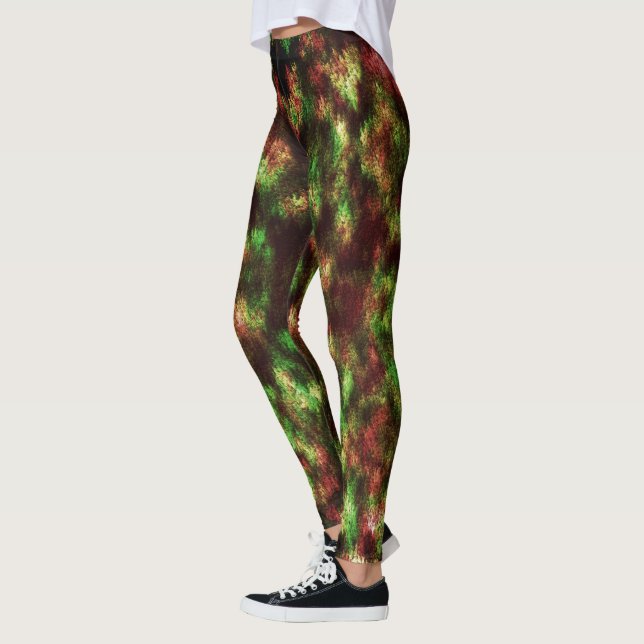 Legging Verde conservado, acastanhado vermelho com penas. (Esquerda)