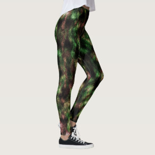 Legging Verde conservado, mais escuro com efeito de penas.