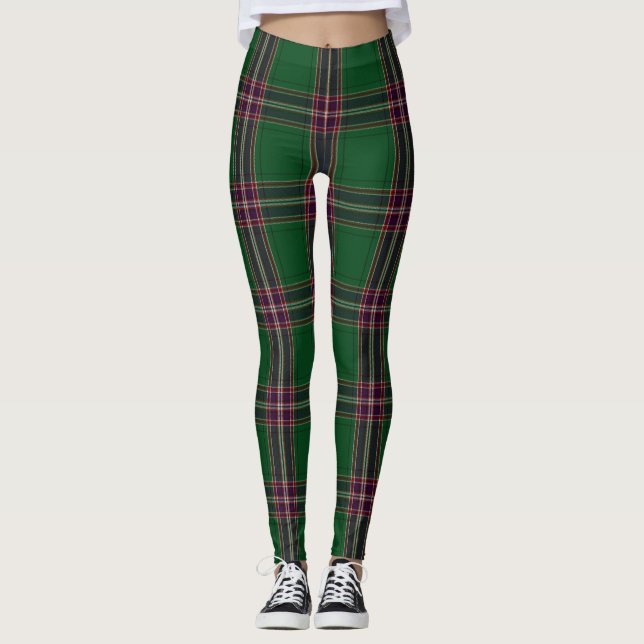 Legging Verde das caneleiras da xadrez de Tartan de (Frente)