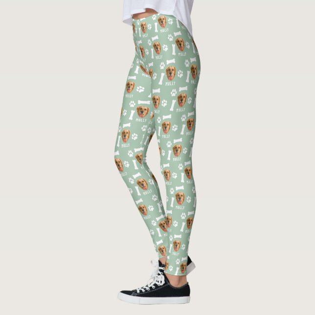 Legging Verde de imagem e nome personalizado de Pet de cãe (Esquerda)