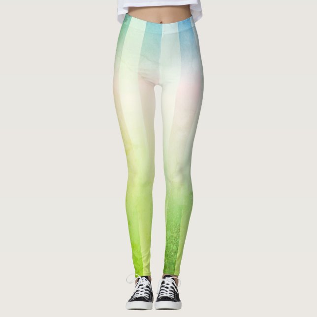 Legging Verde e Azul - Faixa Vertical Longa (Frente)