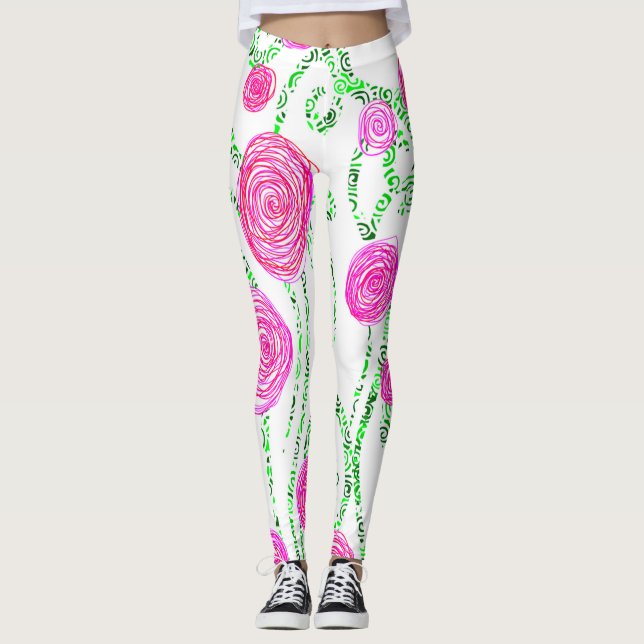 Legging Verde e Floral Rosa (Frente)