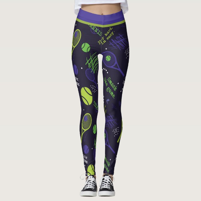 Legging 💚 Verde e 💜 padrão tênis roxo escuro (Frente)