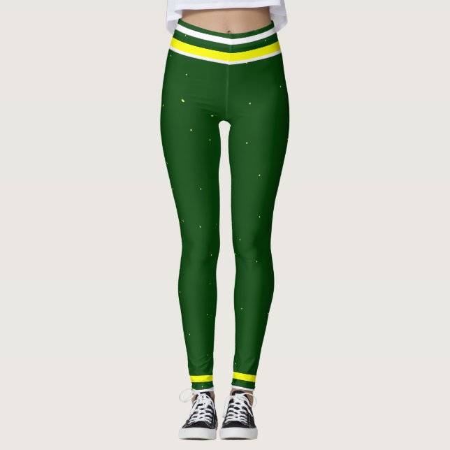 Legging Verde Esportivo Amarelo e Branco (Frente)