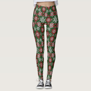 Legging Verde Festivo Vermelho e Branco Tricô Nórdico