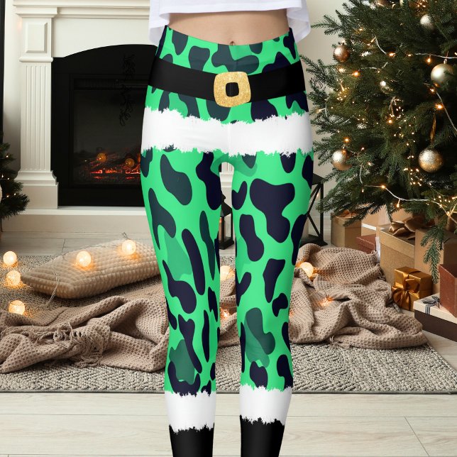 Legging Verde Leopardo Imprime Papai Noel Figurino Natal (Criador carregado)