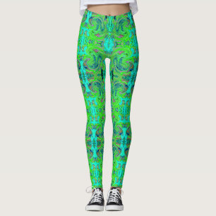Legging Verde Lima e Azul Arte Abstrata Retro Groovy