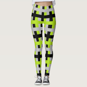 Legging Verde limão Abstrato, Prata e Preto