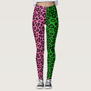 Legging verde limão - Animal Leopardo Rosa Quente 
