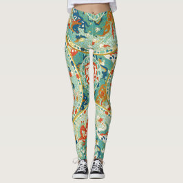Legging Verde limão asiático e padrão azul
