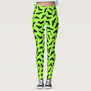 Legging Verde limão Bat Patterno Halloween
