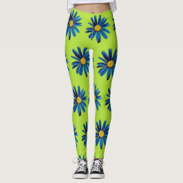 Legging Verde limão & Blue Daisies Pop Art