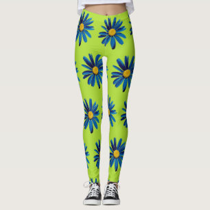 Legging Verde limão & Blue Daisies Pop Art