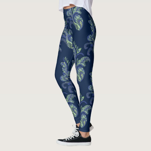 Legging Verde limão de Paisley e Padrão Azul (Esquerda)