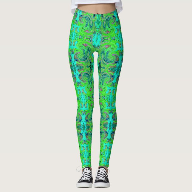Legging Verde limão e Abstrato azul esmerilado (Frente)