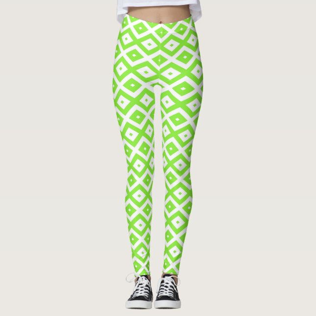Legging Verde limão e padrão de diamante branco (Frente)