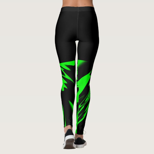 Legging Verde limão néon brilhante e coxas designs pretas (Verso)