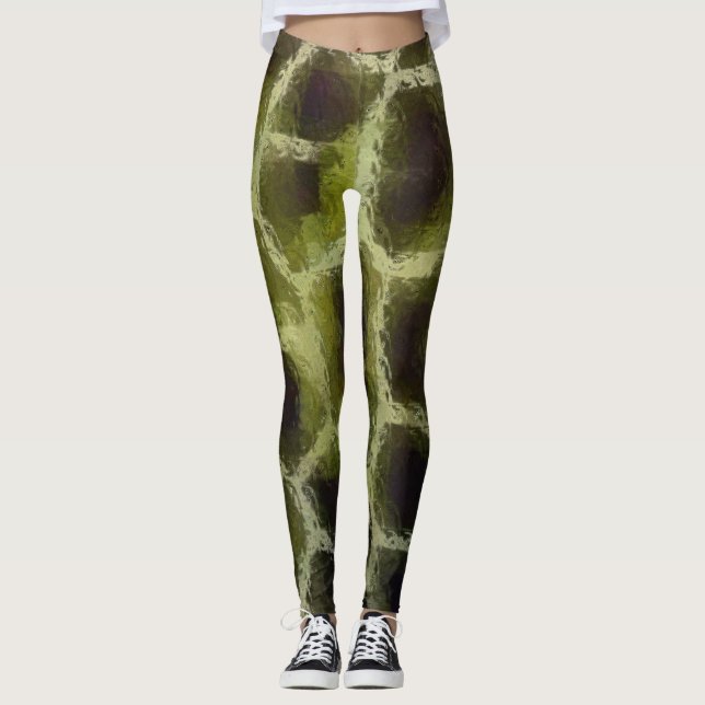 Legging Verde-oliva de impressão animal (Frente)