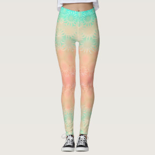 Legging Verde, Pêssego, Melão e Coral Geométricos