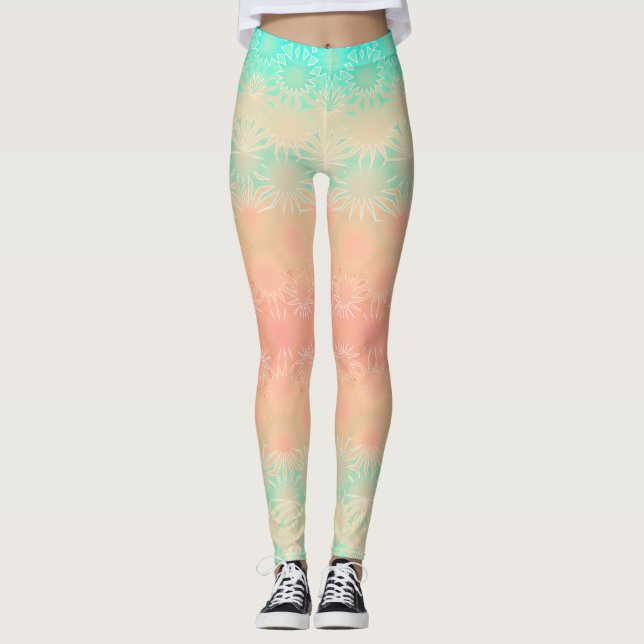 Legging Verde, Pêssego, Melão e Coral Geométricos (Frente)