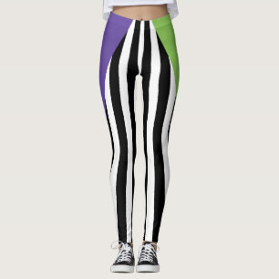 Legging Verde Roxo Preto & Listras Caprichosas Brancas