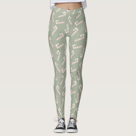 Legging Verde Sage com canas brancas e vermelhas