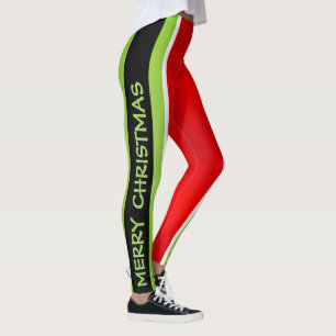 Legging Verde Vermelho e Branco com Texto Feliz de Natal
