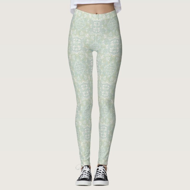 Legging Verdes claras, amarelas e brancas, Mandalas (Frente)