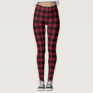 Legging Verificação de Buffalo Preto e Vermelho