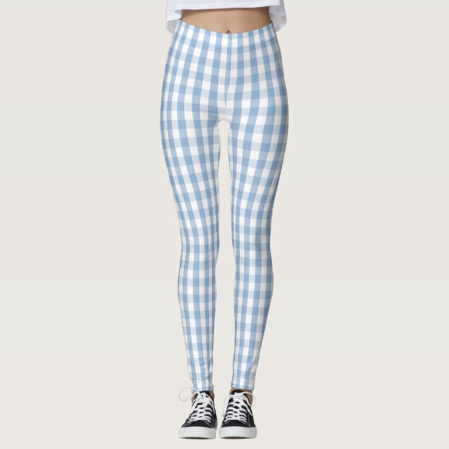 Legging Verificação de Gingham Azul de Ar (Frente)