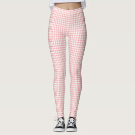 Legging Verificação de Gingham Branco Rosa