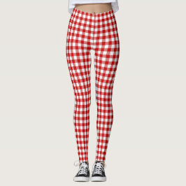 Legging Verificação De Gingham Vermelho E Branco