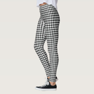 Legging Verificação de houndstooth Clássico Branco Preto