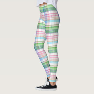 Legging Verificação de Tartan Verde limão azul-turquesa co
