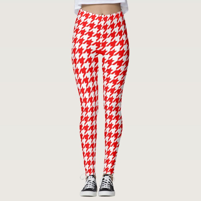 Legging Verificação de Tonalidade Vermelha e Branca (Frente)