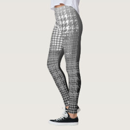 Legging Verificação Ombre de Houndstooth do preto do