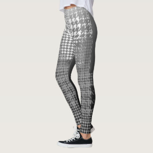 Legging Verificação Ombre de Houndstooth do preto do