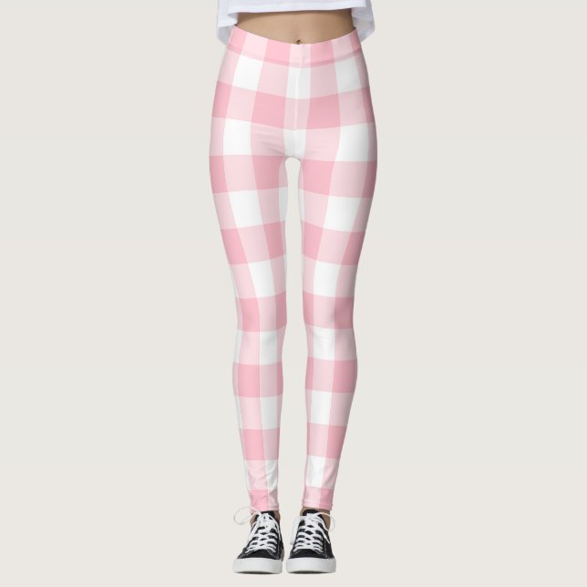 Legging Verificações de Gingham de grandes dimensões, rosa (Frente)