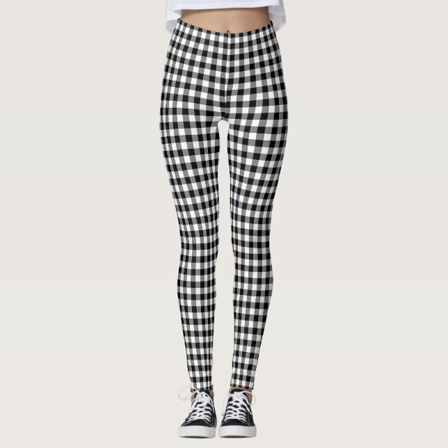 Legging Verificações de Gingham de pequeno tamanho preto e (Frente)