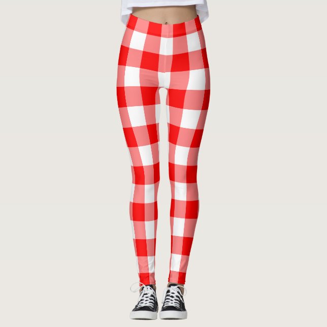 Legging Verificações de Gingham de tamanho grande, vermelh (Frente)